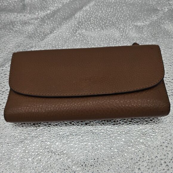 Coach Brown Leather Checkbook Wallet Snap Closure Flap Envelope Tri-Fold Slim - Picture 1 of 8